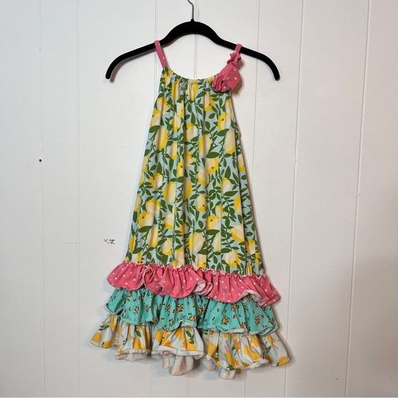 Matilda Jane Freshly Squeezed Lemon Print Tiered Ruffle Dress Girls' Size 12 - Picture 1 of 6
